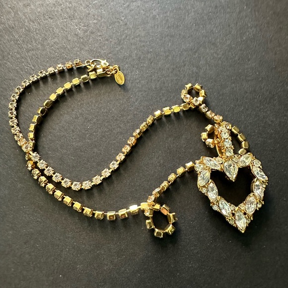 Vintage Monet Rhinestone Heart Necklace Gold Tone 16” - Picture 5 of 9